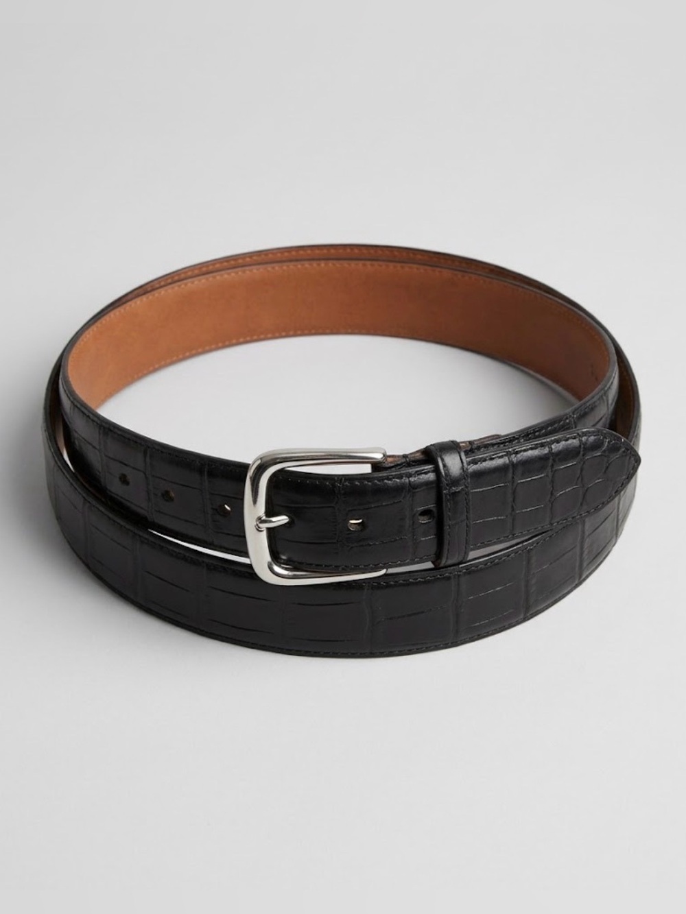 Vintage Polo Ralph Lauren Genuine Alligator Belt 30 Black Sterling Silver 1.5 in